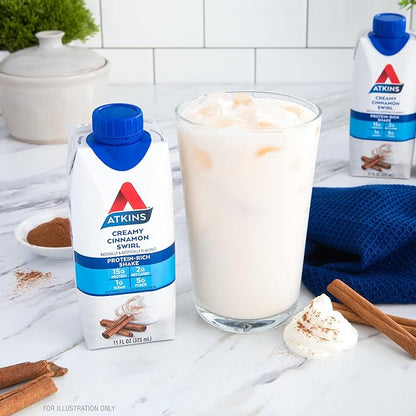 Atkins Creamy Cinnamon Swirl Protein Shake, 15g Protein, Low Glycemic, 2g Net Carb, 1g Sugar, Keto