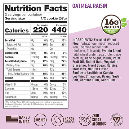 Lenny & Larry's The Complete Cookie, Oatmeal Raisin, 16g Plant Protein, Vegan, Non-GMO, 4 Ounce
