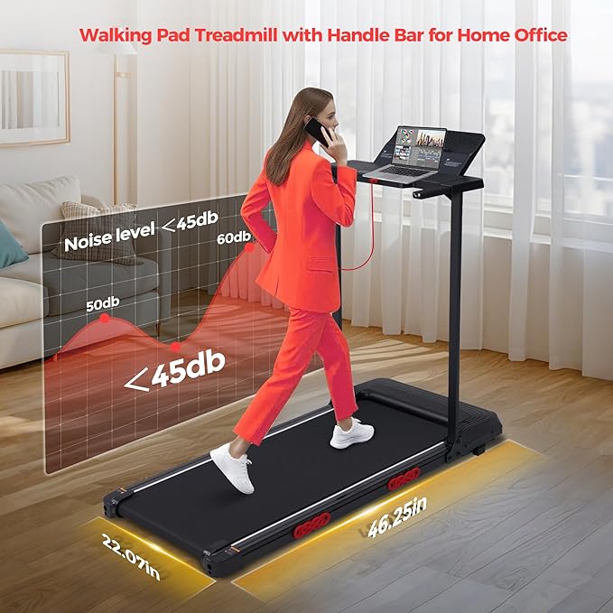 Electric Walking Pad with Handle Bar, 0.6-10MPH Portable Walkingp Pads Treadmills with Handles for