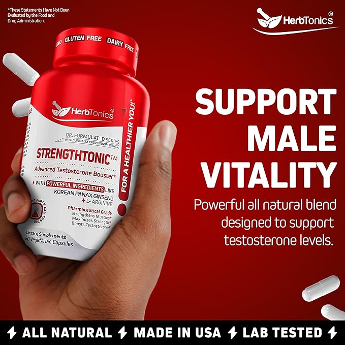Herbtonics Testosterone Support Supplement for Men - Korean Panax Ginseng & Tribulus Terrestris