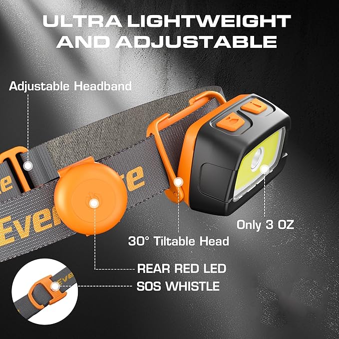 EverBrite Rechargeable Headlamp - 350 Lumens Headlight with Red/Green Light and Tail Light, 7