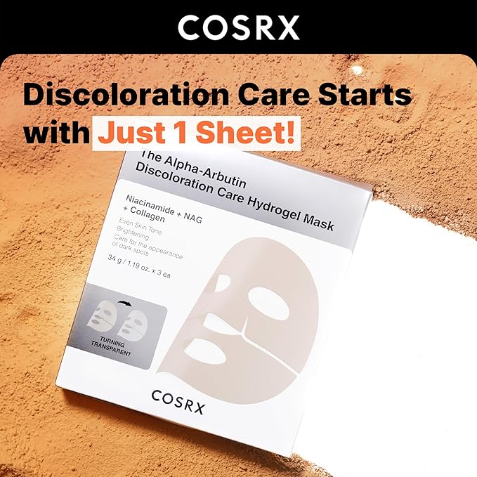 COSRX The Alpha-Arbutin Discoloration Care Hydrogel Face Masks Skincare 3 EA, Collagen Face Mask