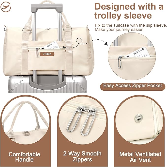 FIORETTO Womens Gym Tote Duffle Bag with Wet Pocket & Shoe Compartment, Sports Duffel Overnight
