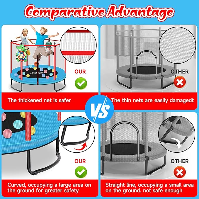 Pink Indoor Trampoline for Kids 2-5, 5ft Mini Indoor & Outdoor Small Toddler Trampoline with Net