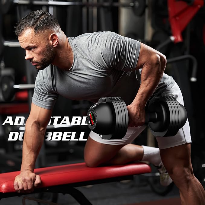 Adjustable Dumbbell,22LBS 44LBS 52LBS Dumbbell Set with Tray for Fitness, Fast Adjust Weight by