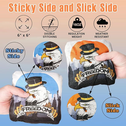 EunHo Cornhole Bags Regulation Dual Sided Set of 8, Professional Cornhole Bean Bags Slick & Sticky