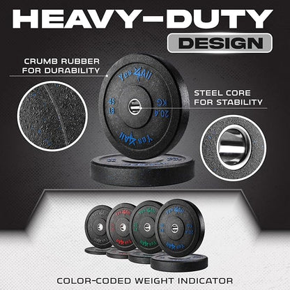 Yes4All 2" Bumper Plate, 10-190 LB Olympic Rubber Weight Plate with Steel Hub for WeightLifting