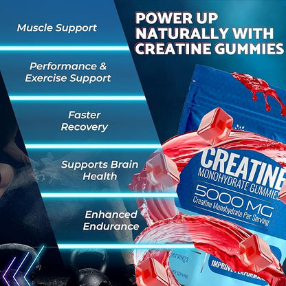 Creatine Gummies 5000mg, 30 Servings Creatine Monohydrate Gummies - Third-Party Tested Creatine for