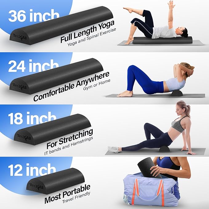 Yes4All Medium Firm Half Foam Rollers for Post-Workout Relaxation, 12/18/24/36 inch PE Foam Roll