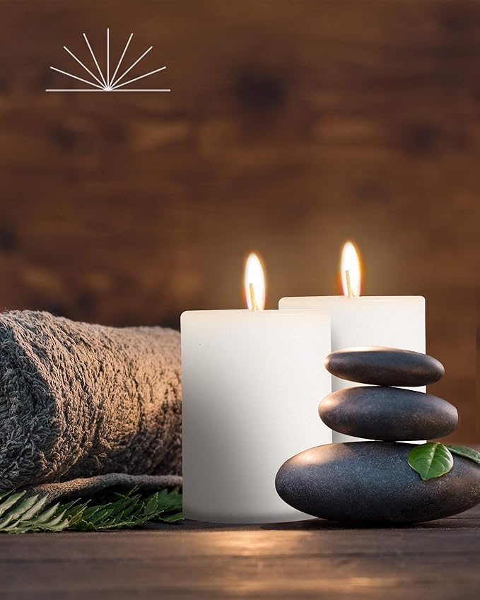 Mottled Pillar Candles by Bask - Set of 8-3" x 4" Dripless Unscented Candles in White for Home