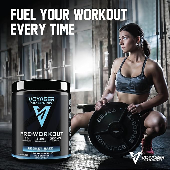 Voyager Pre-Workout Rocket Razz ??Creatine-Free Powder w/L-Citrulline, Beta-Alanine, Caffeine
