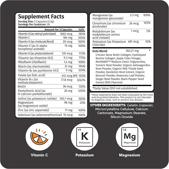 Vitamin Bounty Tune Your Keto Multivitamin with Magnesium & Potassium - Daily Supplements for Men &
