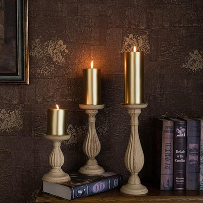 MOZEAL 3" x 6" Hand-Poured Unscented Candle,Dripless Pillar Candle Set of 3,Long Lasting