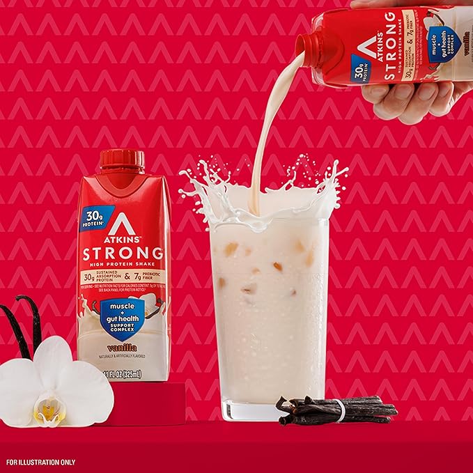 Atkins Strong High Protein Shake, Vanilla Flavored, 30g Protein, Low Carb and Low Sugar Shake, Keto