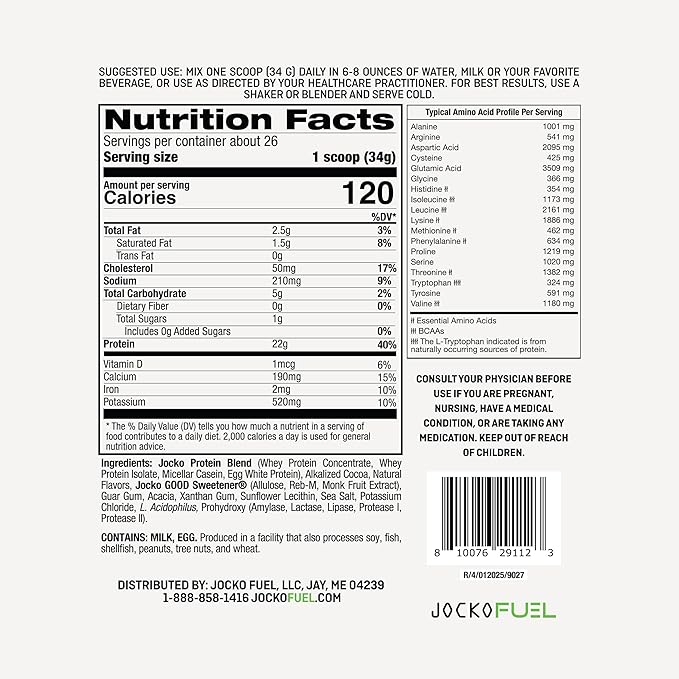 Jocko Fuel Mölk Whey Protein Powder 22g Low Sugar Monk Fruit Blend - Muscle Recovery & Growth