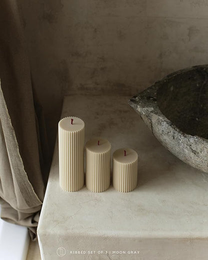 LAWA Roman Handmade Tall Ribbed Pillar Candle - Beautiful Scented Soy Wax Dinner Candle | Classic