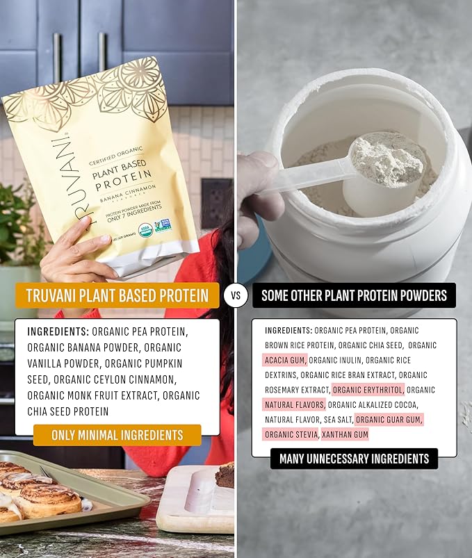 Truvani Vegan Pea Protein Powder | Banana Cinnamon | 20g Organic Plant Based Protein | 10 Servings