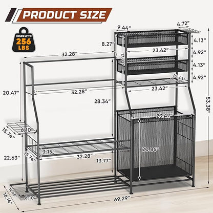 Garage Sports Equipment Organizer,3 Golf Bags Storage Stand,Heavy-Duty Ball Storage Rack with