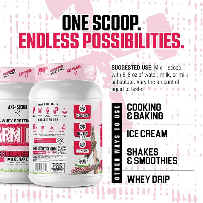 Axe & Sledge Farm Fed 100% Whey Protein Isolate | 25g Protein | Low Carb, Low Sugar, Gluten Free |