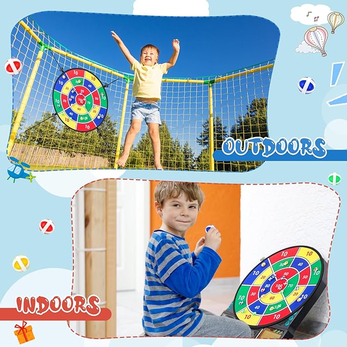 29" Dart Board Game Trampoline Accessories, Toss Game Dartboard with 20 Sticky Balls, Indoor &