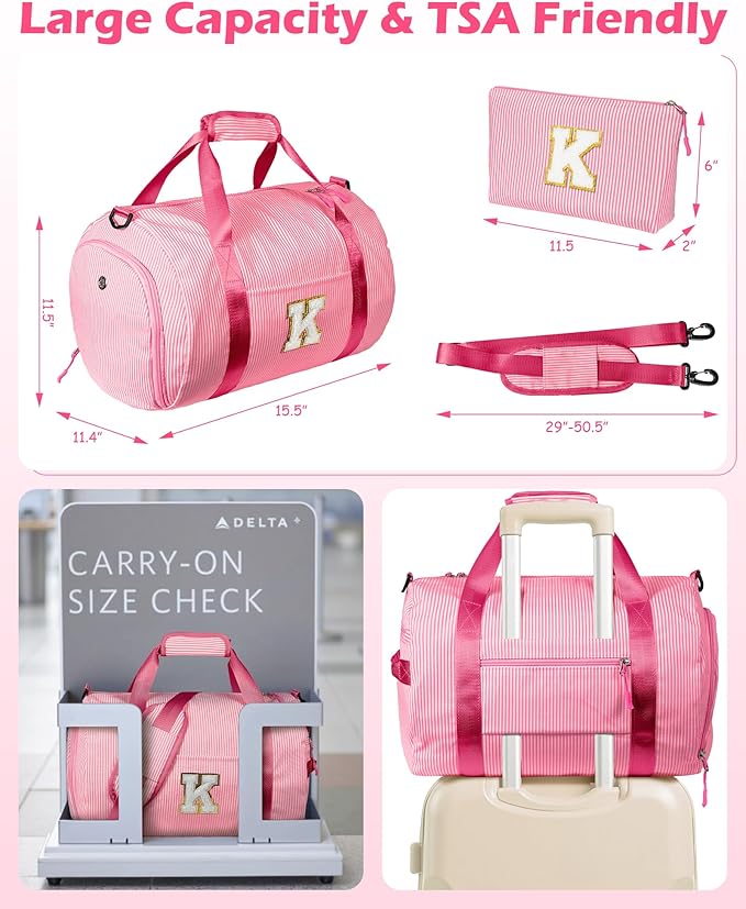 Cheer Up Gifts for Daughter, Girl Gym Bag, Kids Initial Overnight Duffel Bags with Shoe