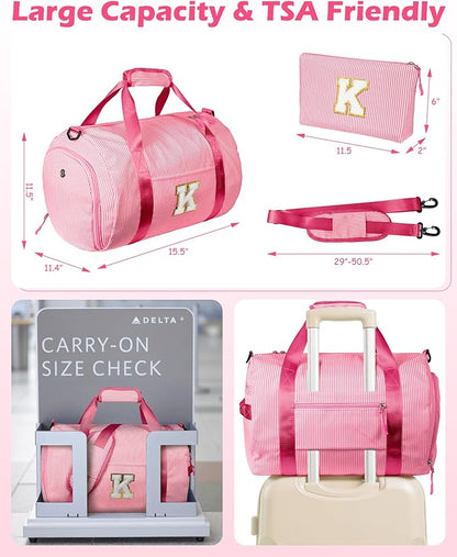 Cheer Up Gifts for Daughter, Girl Gym Bag, Kids Initial Overnight Duffel Bags with Shoe