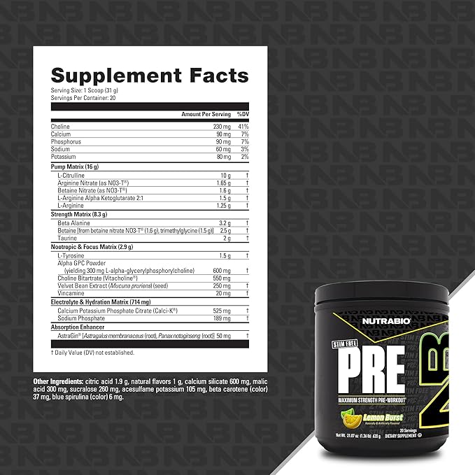 NutraBio STIM-Free PRE Workout for Men, New Formula | Laser Focus, Extreme Pumps | Performance
