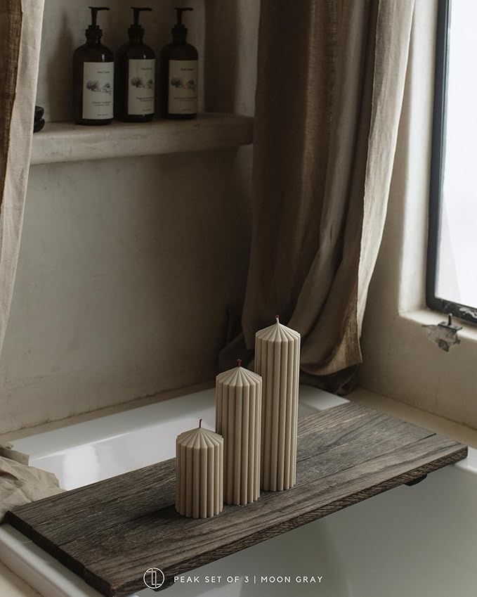 LAWA Ribbed Peak Pillar Candle - Large Beautiful Handmade Pillar Scented Soy Wax Candle Elegant