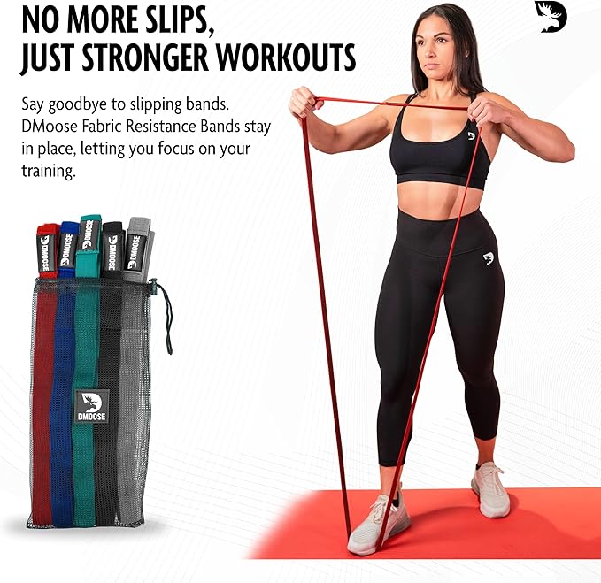 DMoose Fitness Fabric Resistance Bands for Full Body Exercises - Non-Slip Thick Cloth Stretch Band