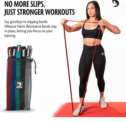DMoose Fitness Fabric Resistance Bands for Full Body Exercises - Non-Slip Thick Cloth Stretch Band