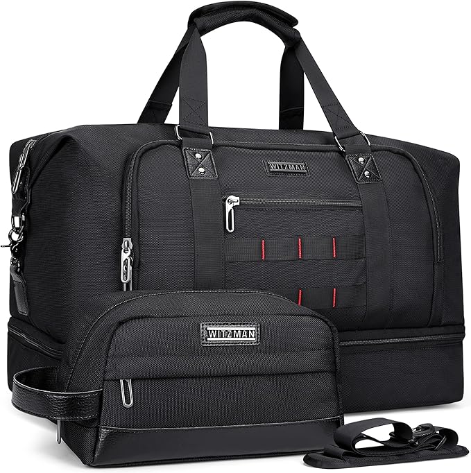 WITZMAN Travel Duffle Bags for Men Weekender Bags with Toiletry Bag Sets Carry On Overnight Bag 55L