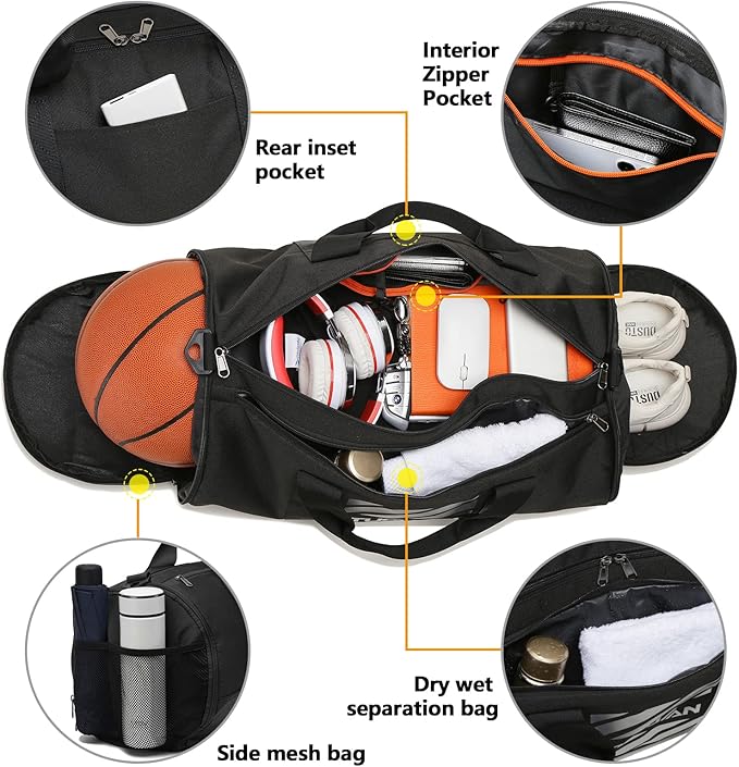 TUGUAN Gym Bag for Men Women with Wet Pocket & Shoe Compartment Travel Duffle Bag Man Sport