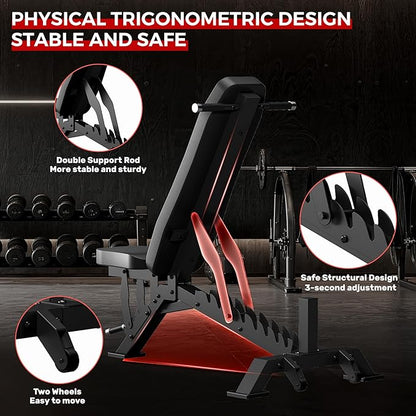 Weight Bench, Adjustable Workout Bench for Home Gym Full Body Workout, 1300LBS Weight Capacity