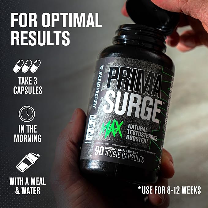 Jacked Factory Primasurge Max Testosterone Booster for Men - Natural Testosterone Supplement with