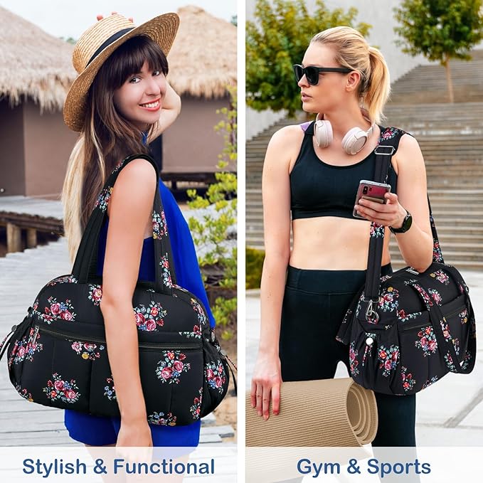 TOPDesign Travel Duffel Bag for Women, Puffer Gym Bag Sports Tote with Wet Pocket, Carry On