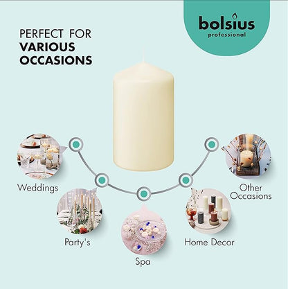 BOLSIUS 6 Ivory Pillar Candles Bulk - 3x6 Inches Candle Set - 70+ Hours Clean Burning - No Palm Oil