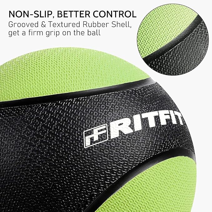 RitFit Weighted Medicine Ball - Non-Slip Rubber Shell & Dual Texture Grip - Workout Exercise Ball