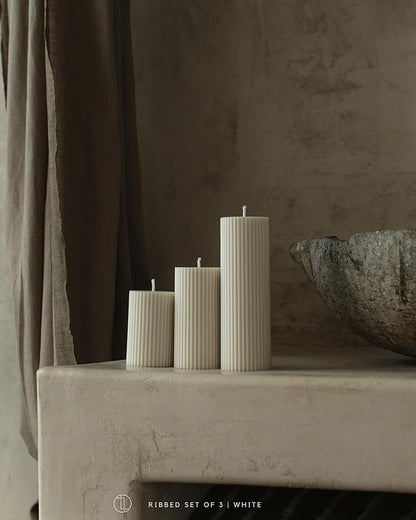 LAWA Roman Handmade Tall Ribbed Pillar Candle - Beautiful Scented Soy Wax Stripped Dinner Candle |