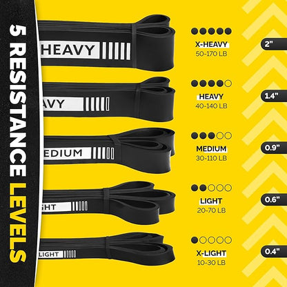 Long Resistance Bands for Working Out Men and Women - Set of 5 Pull-Up Bands, Rubber Handles and
