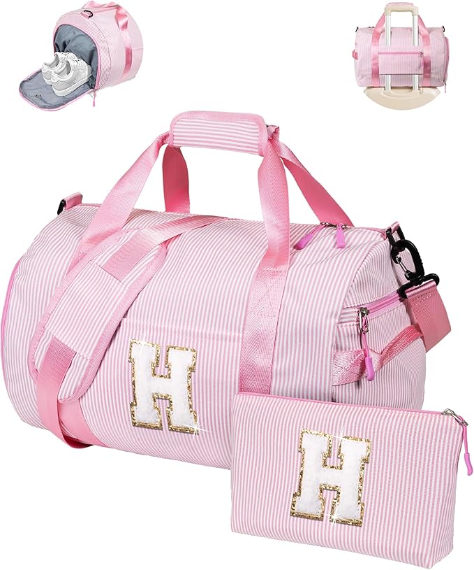 Cool Stuff for Teen Girls, Girl Gym Bag, Kids Initial Overnight Duffel Bags with Shoe Compartment