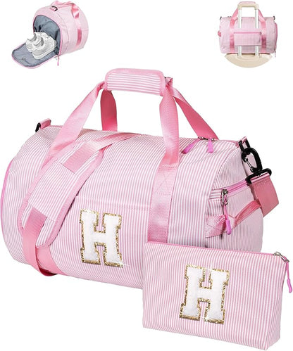 Cool Stuff for Teen Girls, Girl Gym Bag, Kids Initial Overnight Duffel Bags with Shoe Compartment