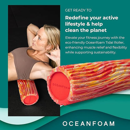 Oceanfoam Tidal Roller - Red, Gold & Natural Marbled - Muscle Massage Foam Roller for Back Pain &