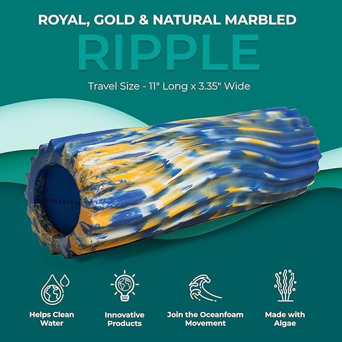 Oceanfoam Ripple Travel Foam Roller (11" x 3.35") Firm Mini Foam Roller for Physical Therapy, Deep