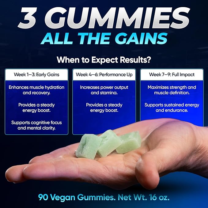 Creatine Monohydrate Gummies for Women & Men- 5g Creapure Creatine per Serving - Vegan, Blue