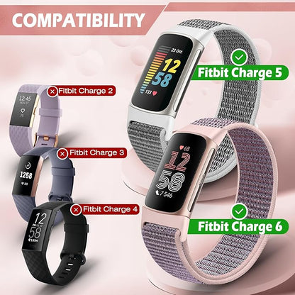 Sport Loop Nylon Watch Bands Compatible with Fitbit Charge 6/5, Adjustable Breathable Replacement