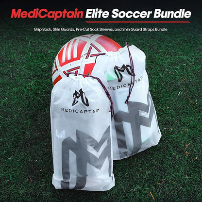 Soccer Grip Socks, Shin Guards, Pre Cut Sock Sleeves, and Guard Straps Bundle Pack - Essential