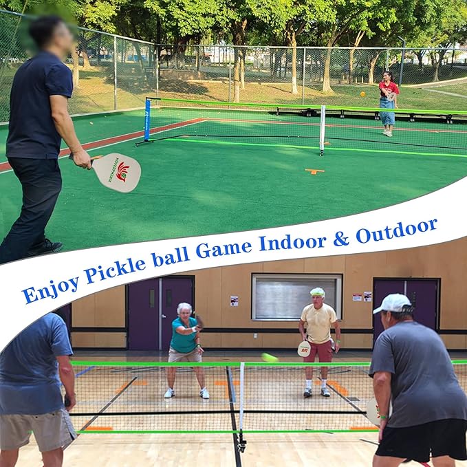 Hoverphenix Pickleball Net for Driveway, 22FT Regulation Size Pickleball Net with Paddles Set of 4