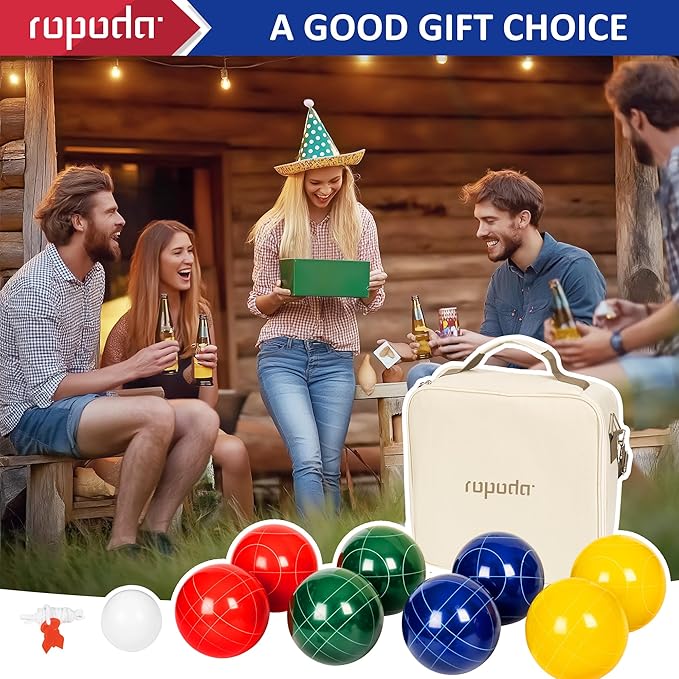 ropoda 107mm Bocce Ball Set Regulation Size and Weight with 8 Resin Bocce Balls, Resin Bocci Balls