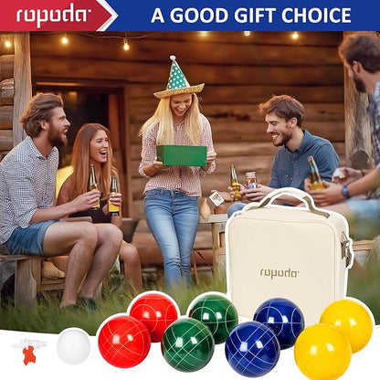 ropoda 107mm Bocce Ball Set Regulation Size and Weight with 8 Resin Bocce Balls, Resin Bocci Balls