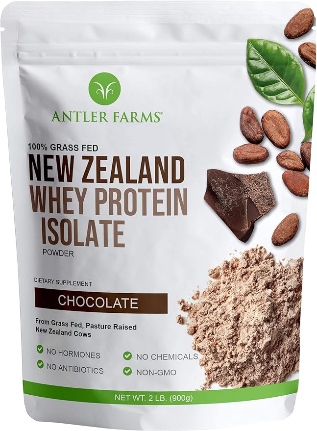 Antler Farms - 100% Grass Fed New Zealand Whey Protein Isolate, Chocolate Flavor, 2 lbs - Pure and